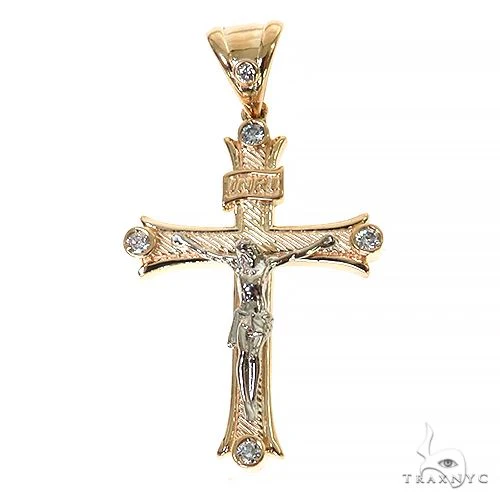 14K Gold 2 Tone Solid Yellow Gold Cross Crucifix 67415