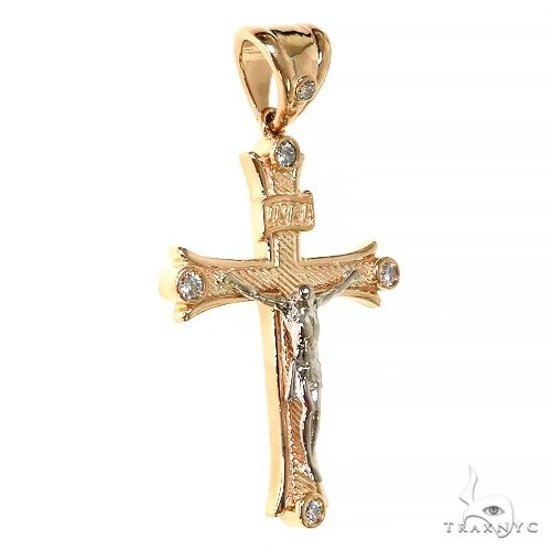 14K Gold 2 Tone Solid Yellow Gold Cross Crucifix 67415