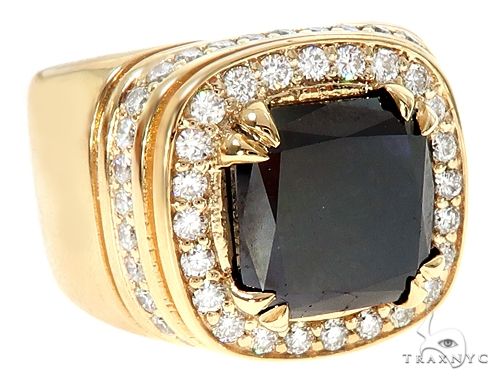 14K Yellow Gold Black Diamond Cushion Cut Pinky Ring 65079