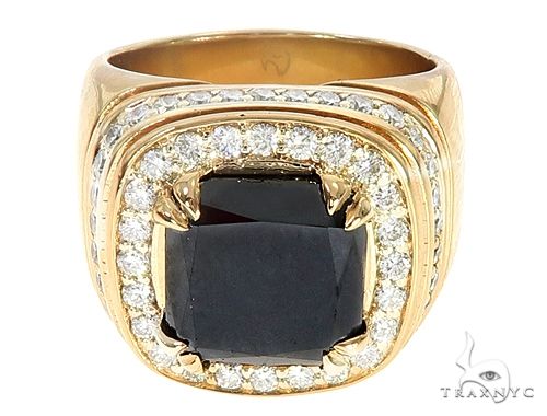 14K Yellow Gold Black Diamond Cushion Cut Pinky Ring 65079
