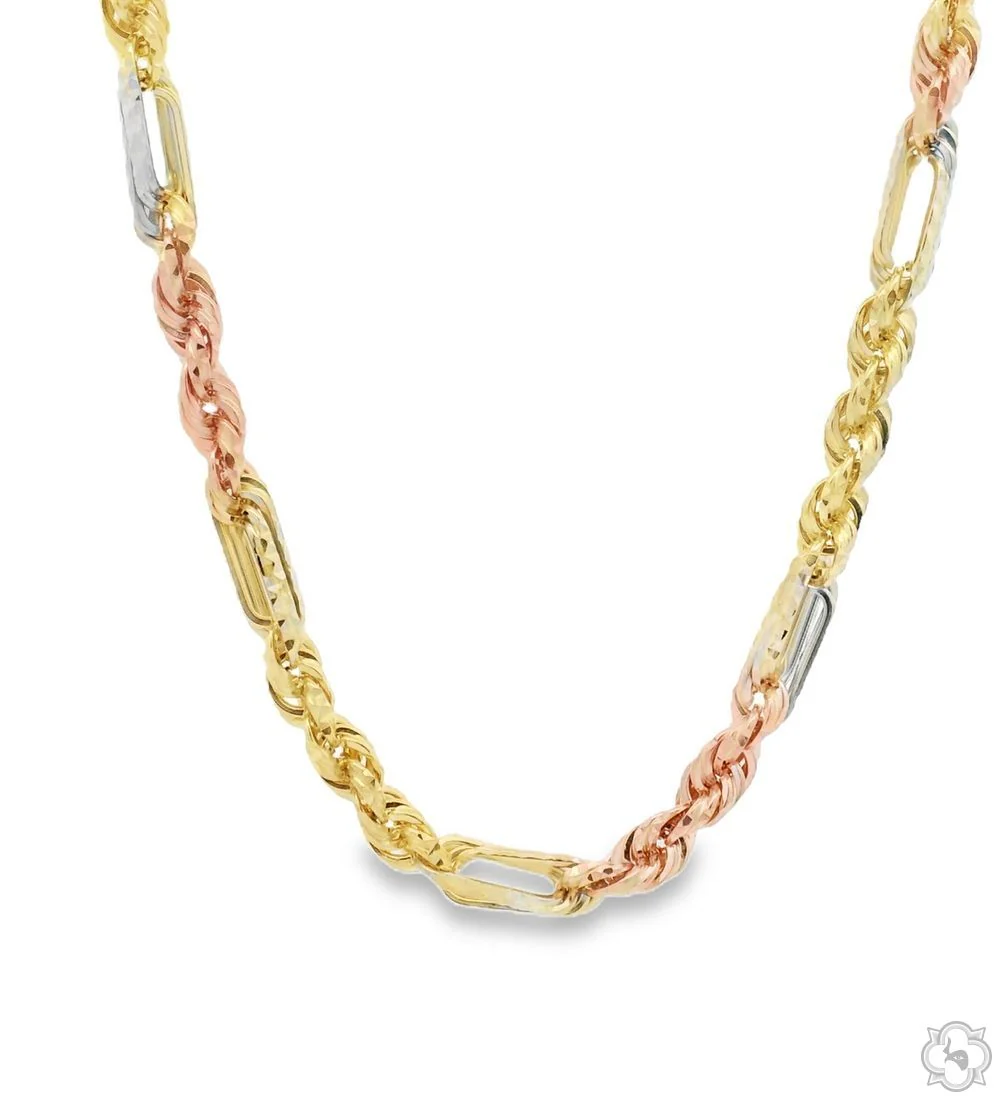 14K Three Tone Gold Solid Figarope Link Chain 22 Inches 5mm 70353