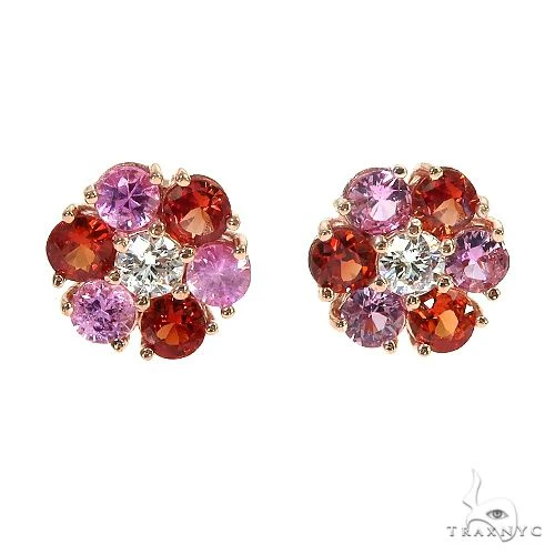 Rose Ember Sapphire Flower Diamond Earrings 66954