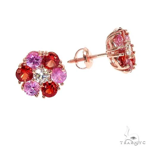 Rose Ember Sapphire Flower Diamond Earrings 66954