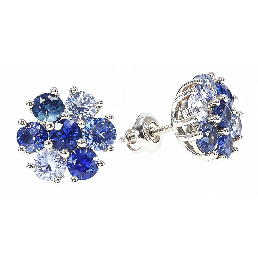 Small Ocean Bloom Sapphire Diamond Flower Earrings 66791