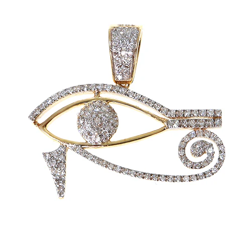 10K Gold Micro Pave Diamond Egyptian Bedouin Evil Eye Charm Pendant 63620