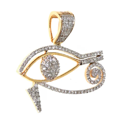 10K Gold Micro Pave Diamond Egyptian Bedouin Evil Eye Charm Pendant 63620
