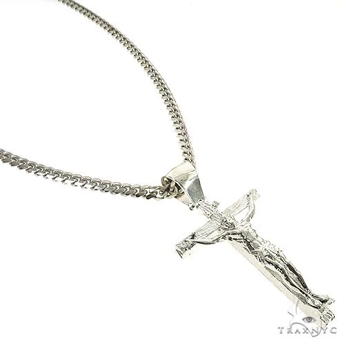 Silver Crucifix Jesus Cross Cuban Chain Set With Miami Cuban Chain 67201