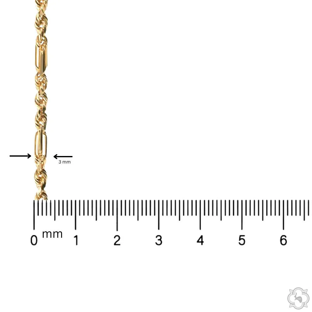 14K Yellow Gold Solid Figarope Link Chain 22 Inches 3mm 70584