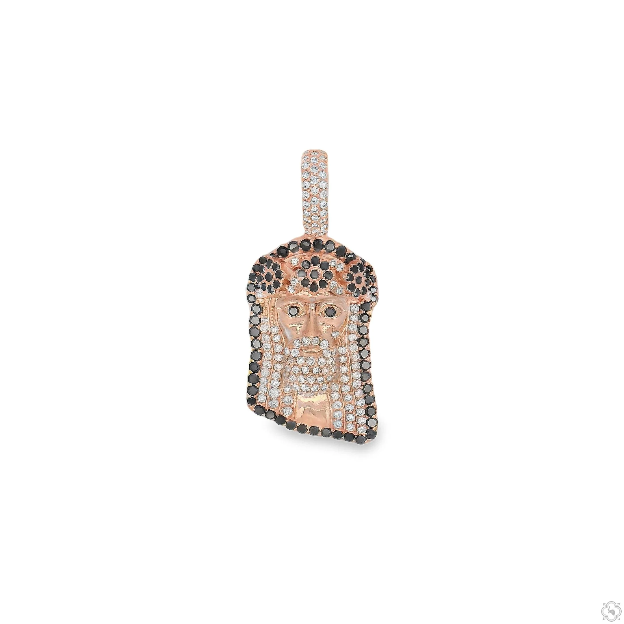 TraxNYC's Black and White Diamond Jesus Head Pendant Mini 70192