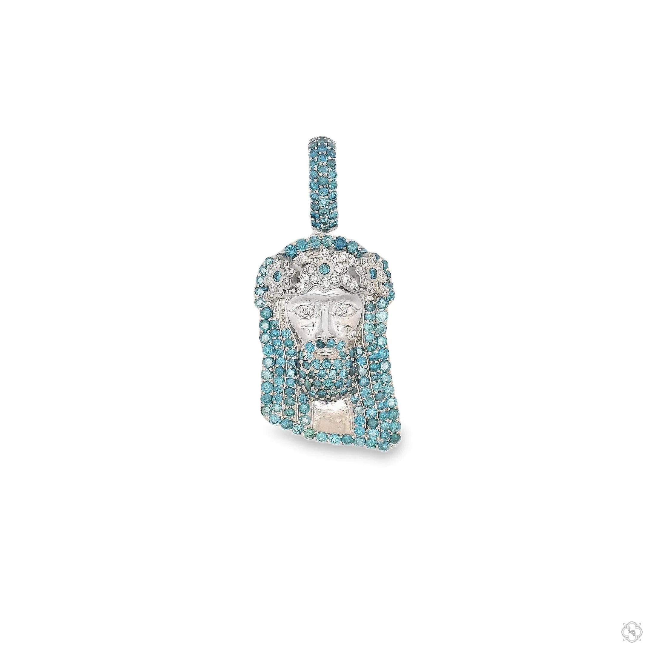 TraxNYC's Blue Diamond Jesus Head Pendant Mini 70191