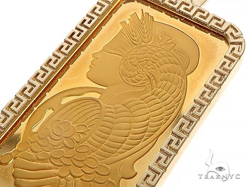 Greek Motif Dog Tag Pendant with 1 Ounce PAMP Suisse Bar Lady Fortuna 65515