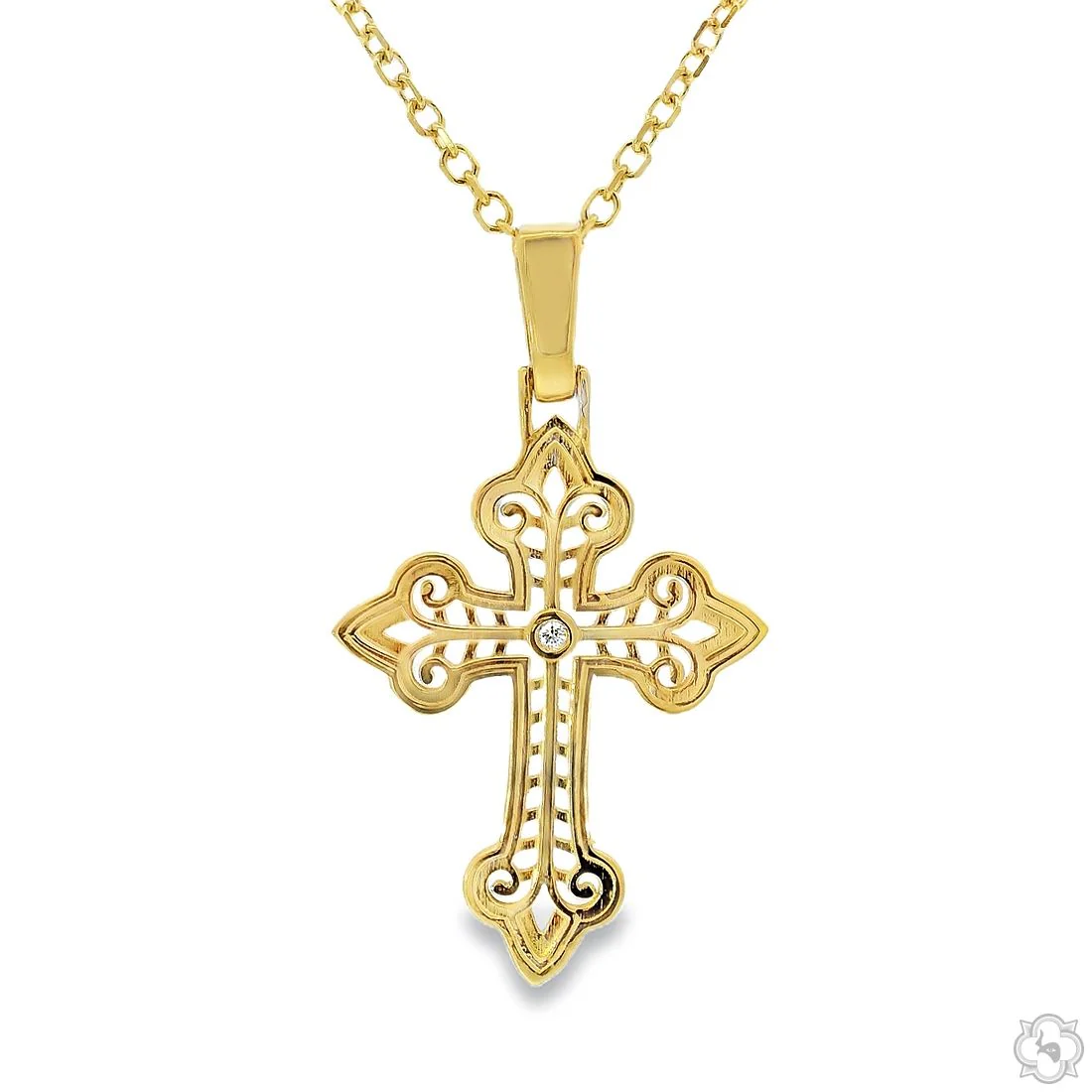 14K Gold Bezel Cross Crucifix Pendant Set 63778