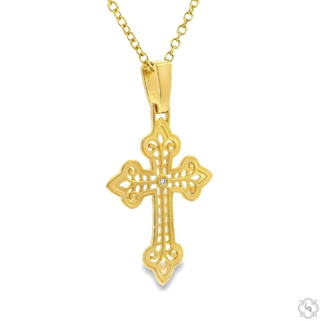 14K Gold Bezel Cross Crucifix Pendant Set 63778