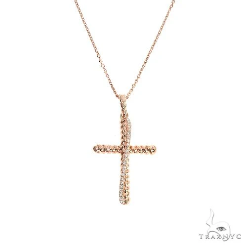 14K Gold Twisted  Diamond Rope Cross Pendant Set 66615