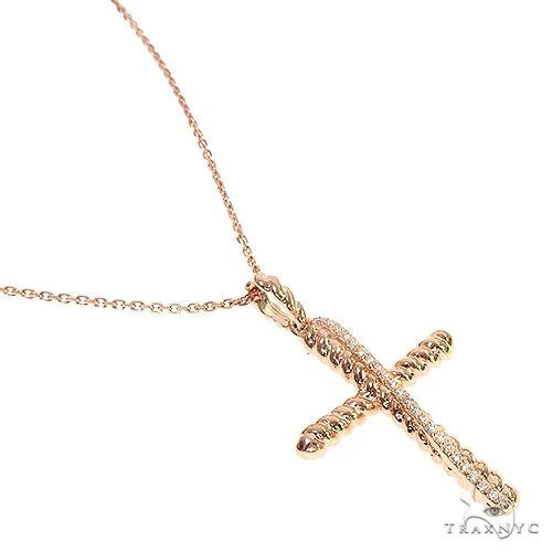 14K Gold Twisted  Diamond Rope Cross Pendant Set 66615