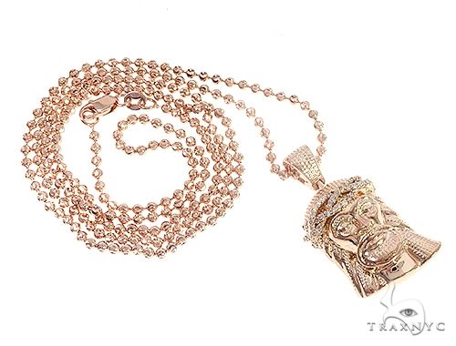 14k Rose Gold Diamond Jesus Pendant and Moon Chain Set 65123
