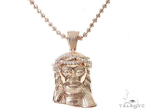 14k Rose Gold Diamond Jesus Pendant and Moon Chain Set 65123