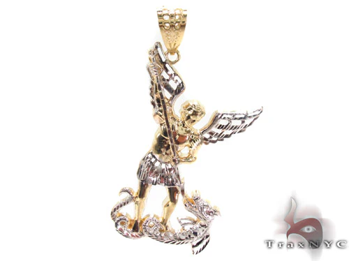 10K Two Tone Gold Saint Michael Pendant 33929