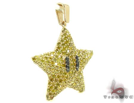 Super Mario Bros Star Yellow Color Diamond Pendant 20121