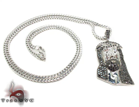 TraxNYC Silver Jesus Pendant Set 28026