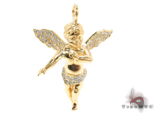 18K Gold Prong Diamond Angel Pendant 34693