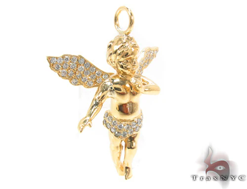 14K Gold Prong Diamond Angel Pendant 36459