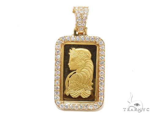 10 Gram 24K Gold Pamp Suisse Bar Diamond Pendant 42305