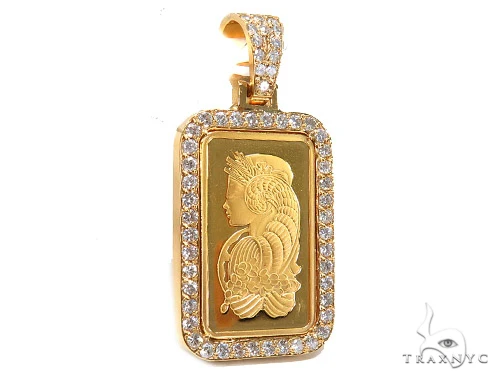 10 Gram 24K Gold Pamp Suisse Bar Diamond Pendant 42305