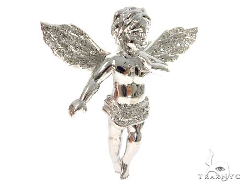 14K Gold Prong Diamond Angel Pendant 45400