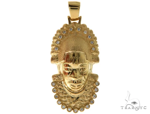 14K YG Bezel Diamond African Mask Pendant 58425