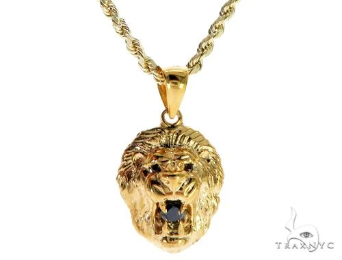 TraxNYC Black Diamond Lion Pendant and Rope Chain Set  61557
