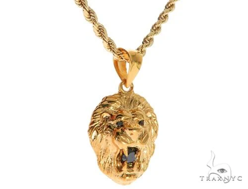 TraxNYC Black Diamond Lion Pendant and Rope Chain Set  61557