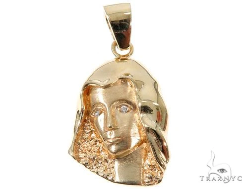 14K Yellow Gold Bezel Diamond Virgin Mary Charm Pendant 63966