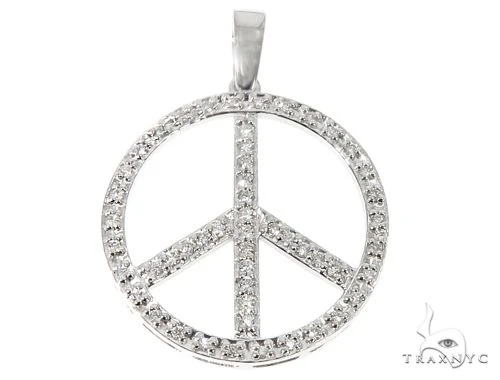 14k White Gold Diamond Peace Symbol Pendant 64671