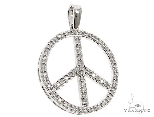 14k White Gold Diamond Peace Symbol Pendant 64671