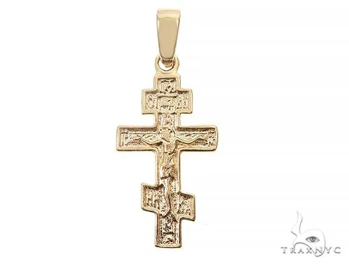 14k Yellow Gold Asymmetrical Cross Pendant 65096