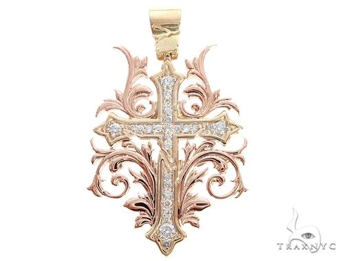 Black Ink Crew Small 14k Two Tone Diamond Filigree Cross Pendant 65102