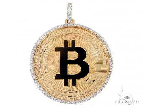 14K Yellow Gold 1.5 Inch Bitcoin Pendant 65124