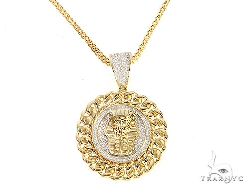 Diamond Pharaoh King Tut Pendant Franco Link Chain Set 65137