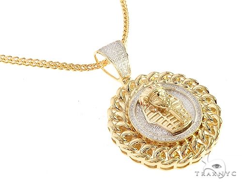 Diamond Pharaoh King Tut Pendant Franco Link Chain Set 65137