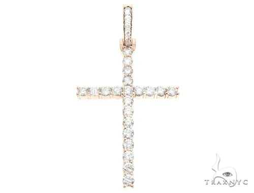 Custom 14K Rose Gold Prong Diamond Cross Pendant 65248