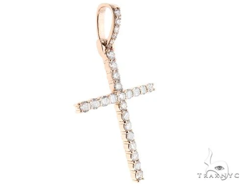 Custom 14K Rose Gold Prong Diamond Cross Pendant 65248