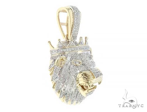 10K Gold Diamond Lion King Crown Pendant 65252