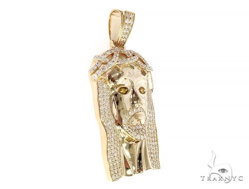 14K Yellow Gold Custom Made Jesus Diamond Pendant With Canary Eyes 65295