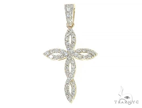 14K Yellow Gold Twisted Diamond Cross Pendant 65305