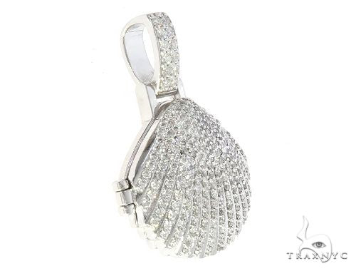 14K White Gold Diamond Special Custom Seashell Engraved Locket Pendant 65317