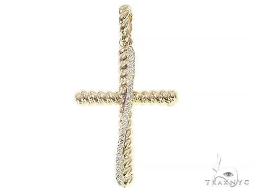 14K Gold Twisted  Diamond Rope Cross Pendant 65446