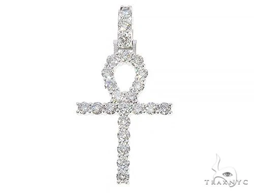 14K White Gold Diamond Ankh Cross Pendant 65520