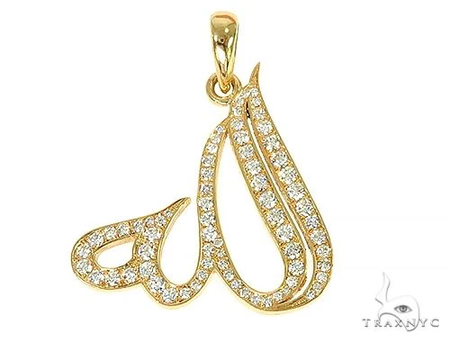 Custom Made 18K Yellow Gold Diamond Allah Pendant 66096