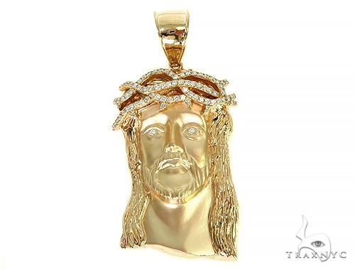 Solid 14K Gold Jesus Pendant With Diamond Crown 66152
